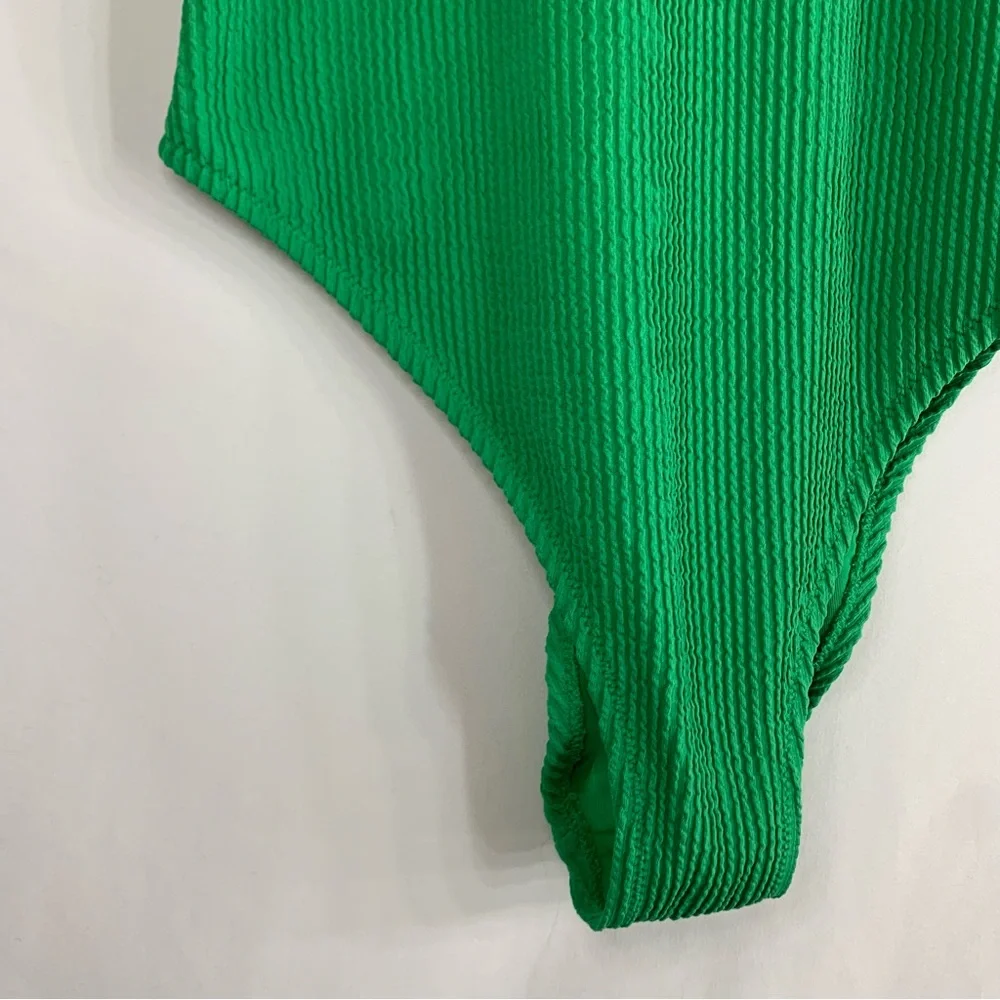 NWT Aerie Green Shimmery Crinkle Birthday Scoop Cheekiest One Piece Swimsuit - Picture 4 of 11